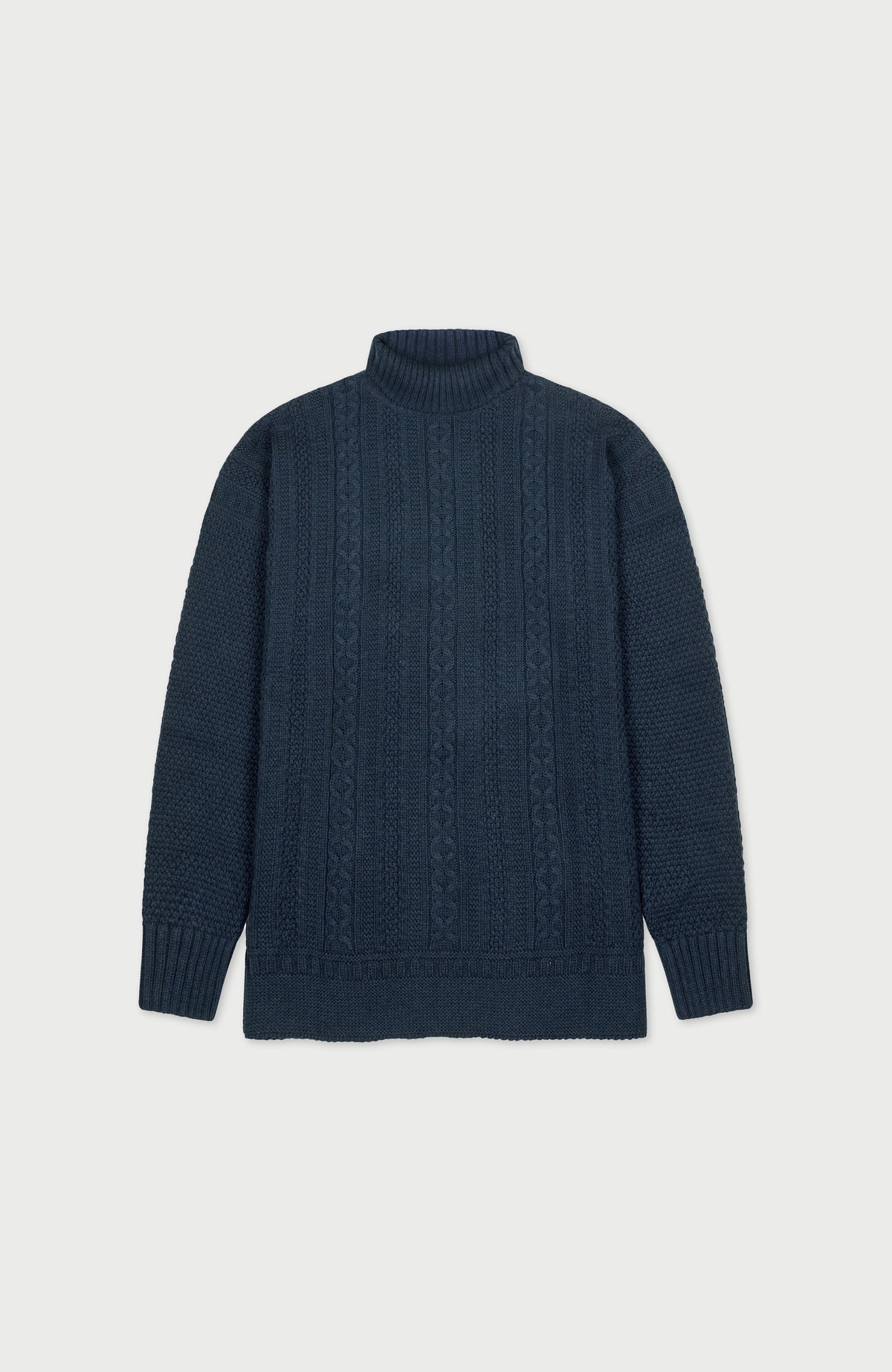 Mens Midweight Cotton Cable Roll Neck Gansey Jumper