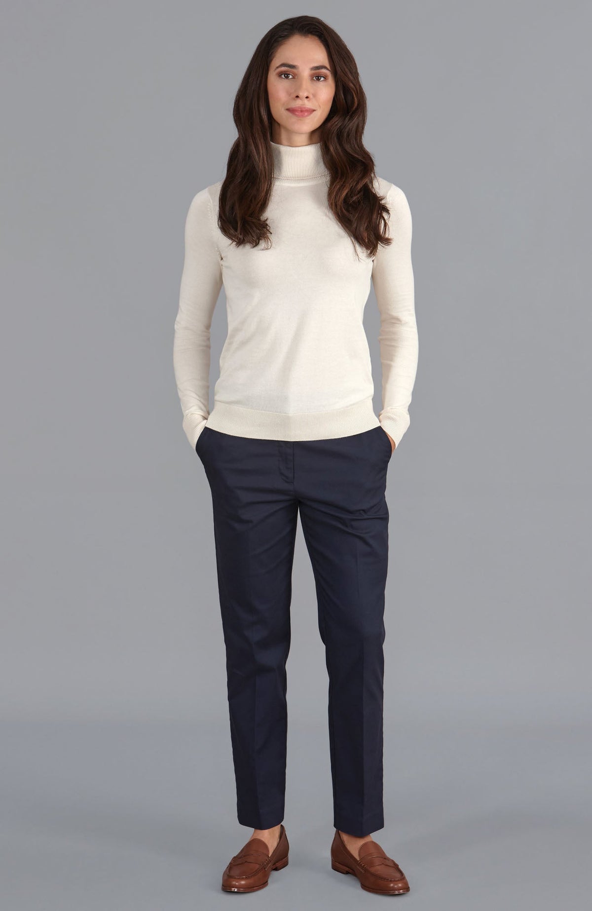 Womens Ultra Fine Cotton Roll Neck Long Sleeve Jumper
