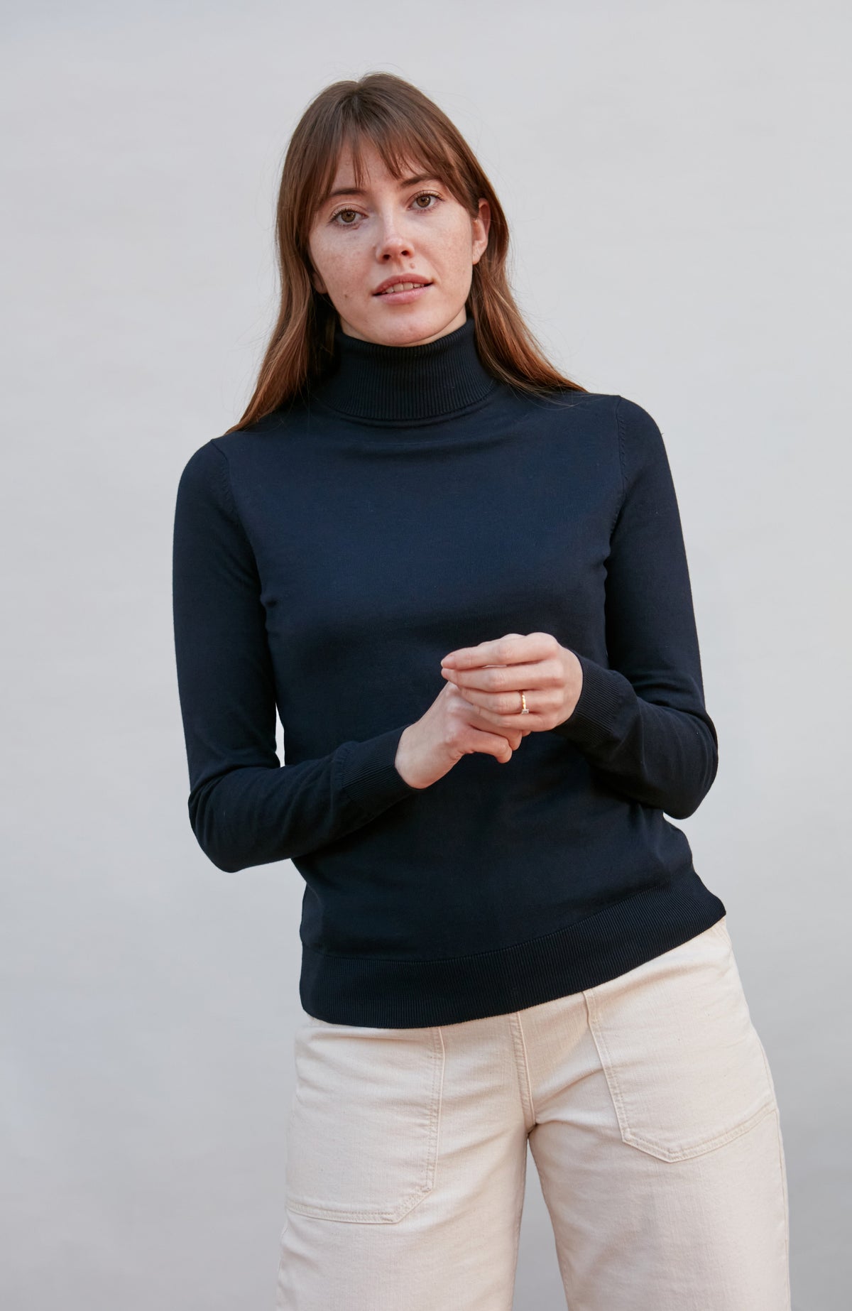 Womens Ultra Fine Cotton Roll Neck Long Sleeve Jumper