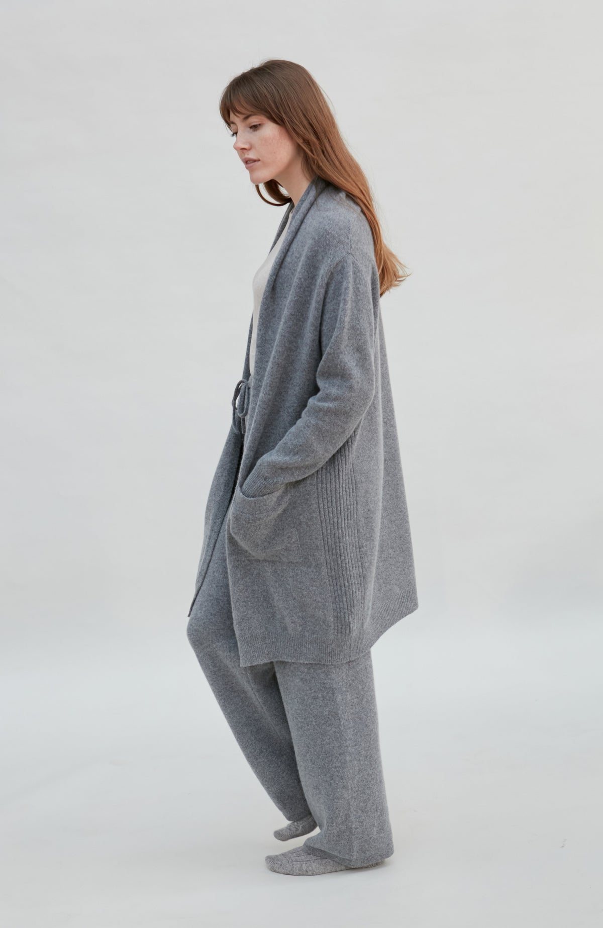 Womens Pure Lambswool Long Line Cardigan with Pockets