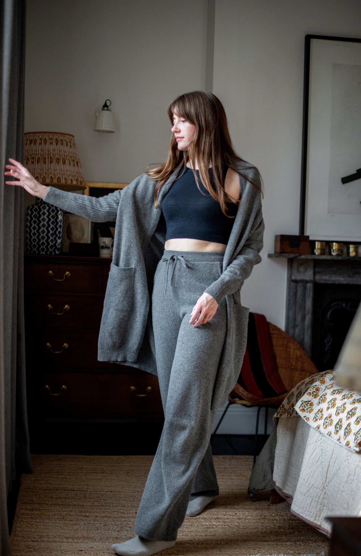 Womens Pure Lambswool Long Line Cardigan with Pockets