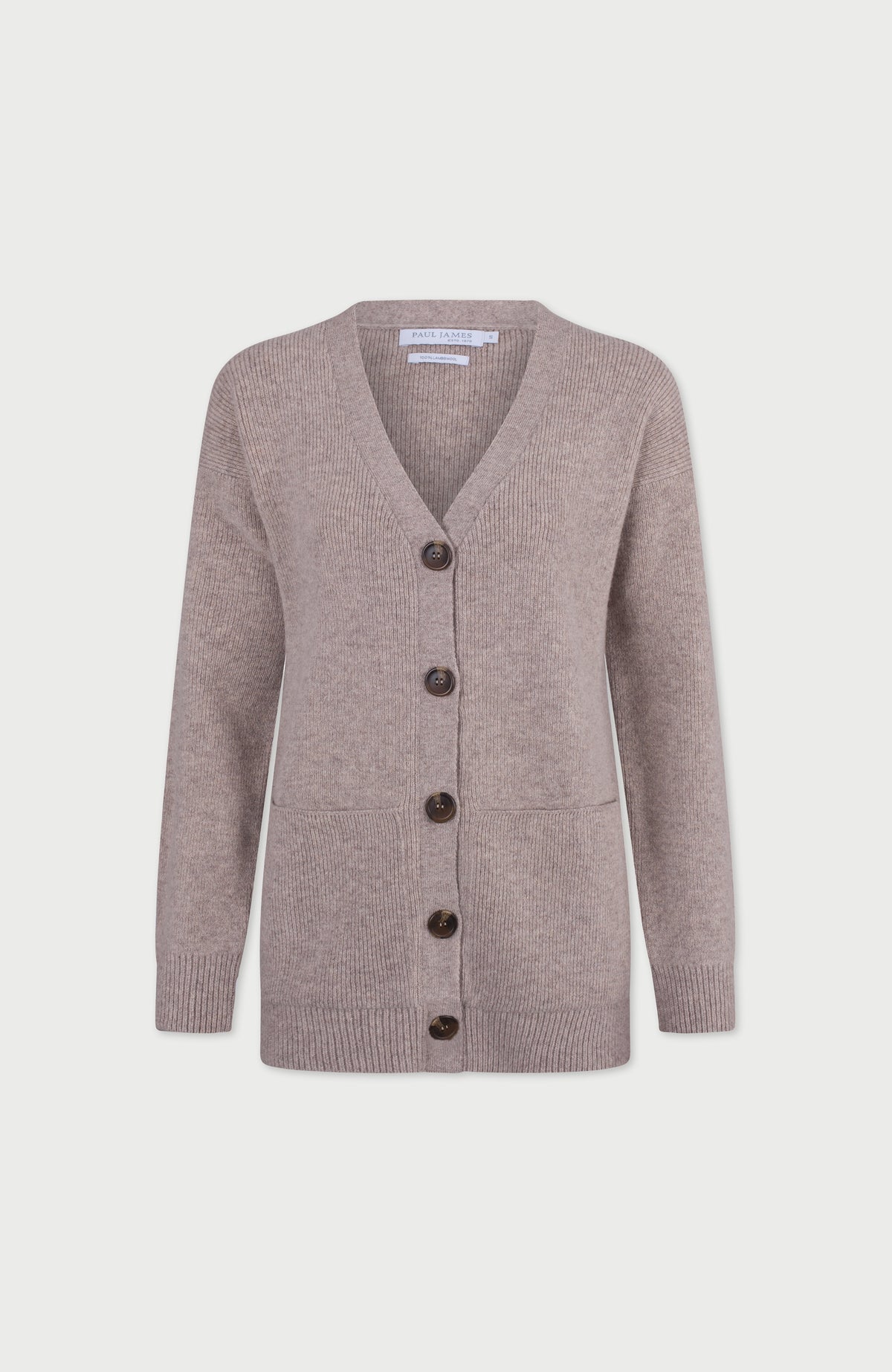 Womens Lambswool V Neck Ribbed Cardigan with Pockets
