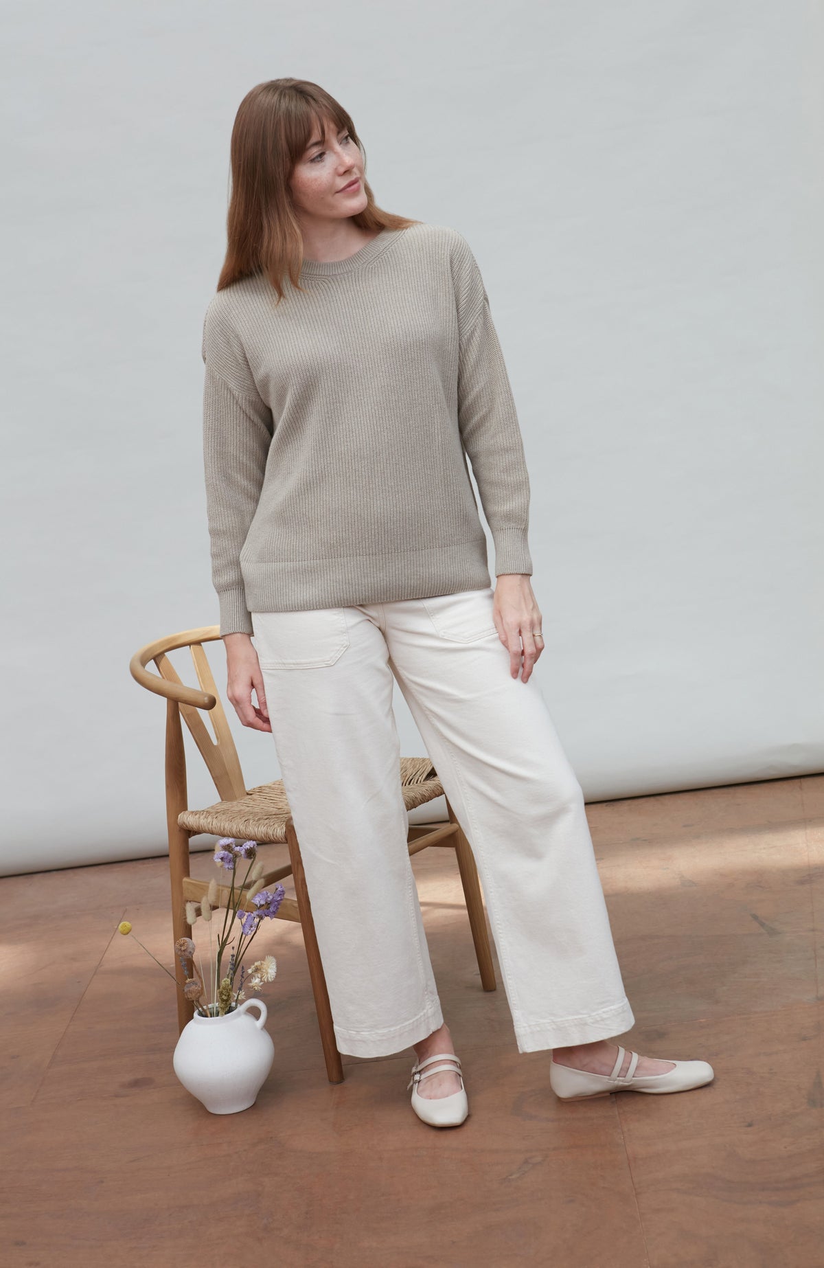 Womens Cotton Ribbed Crew Neck Jumper