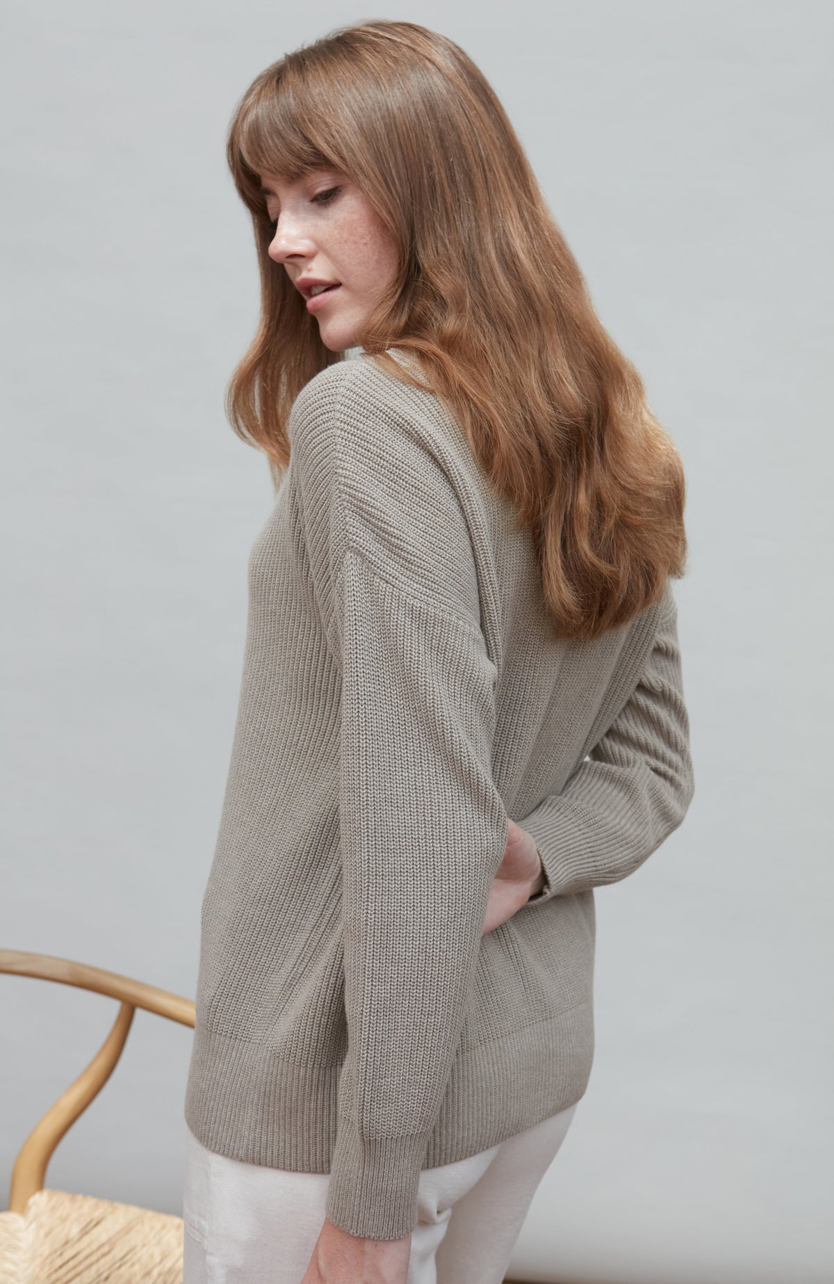 Womens Cotton Ribbed Crew Neck Jumper