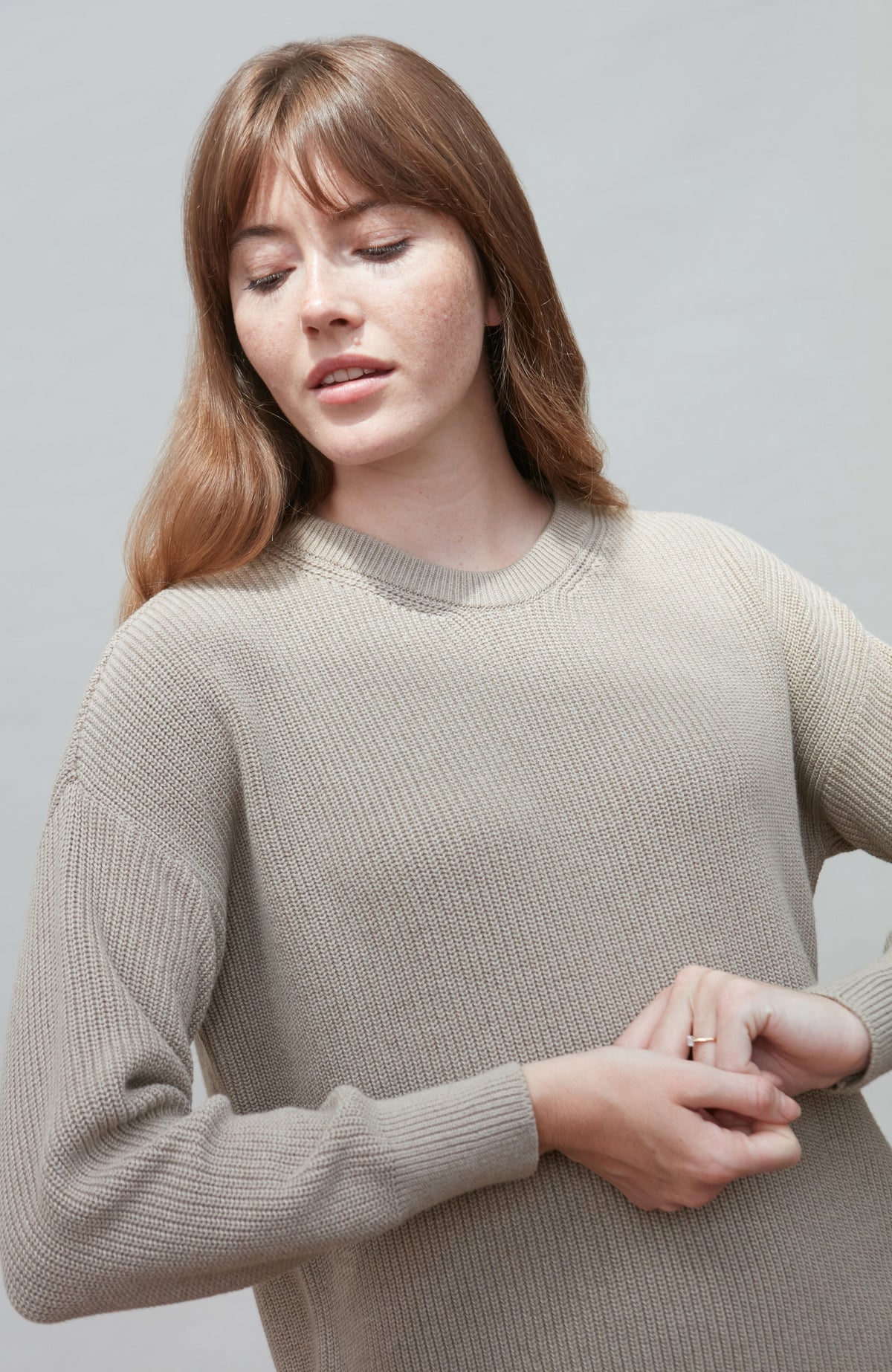 Womens Cotton Ribbed Crew Neck Jumper