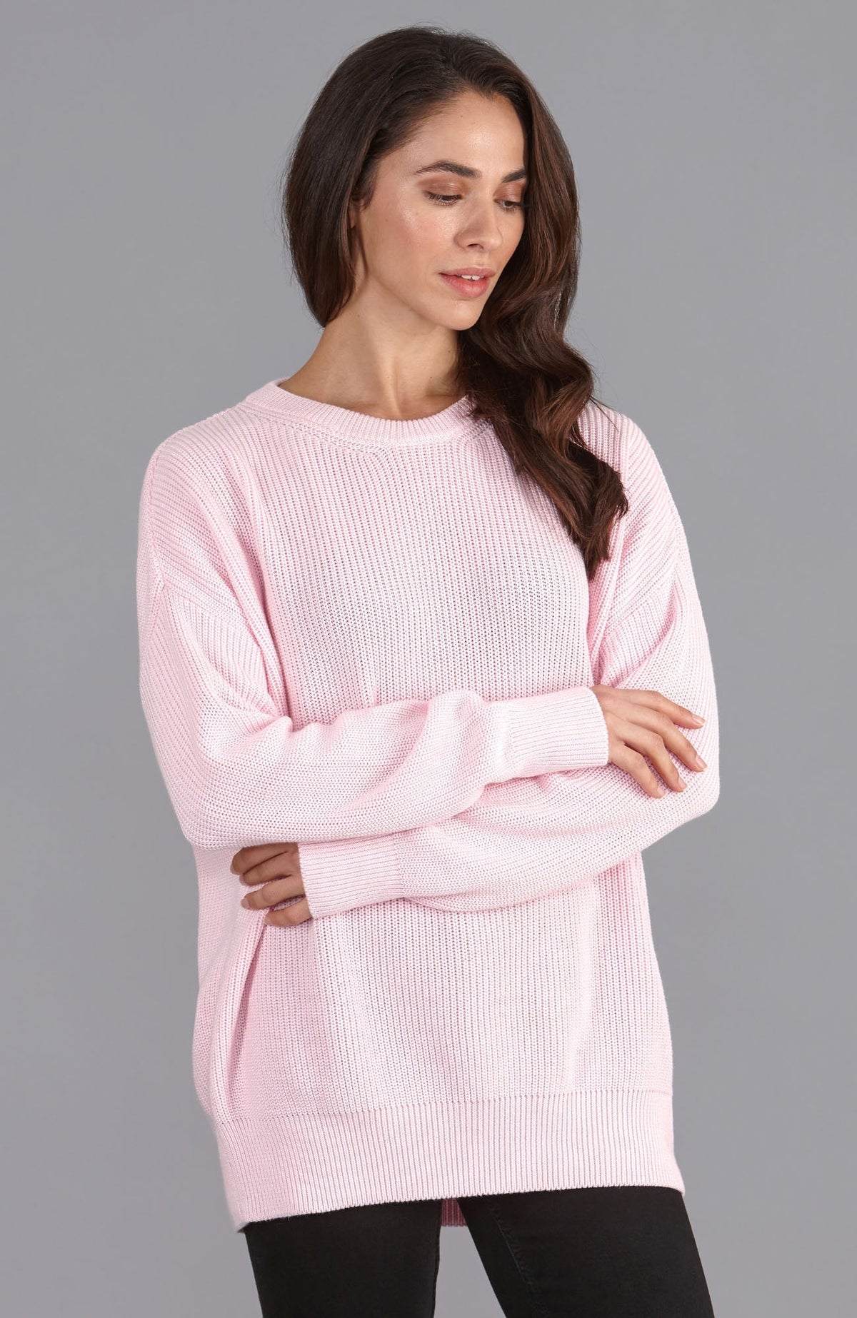Womens Cotton Ribbed Crew Neck Jumper