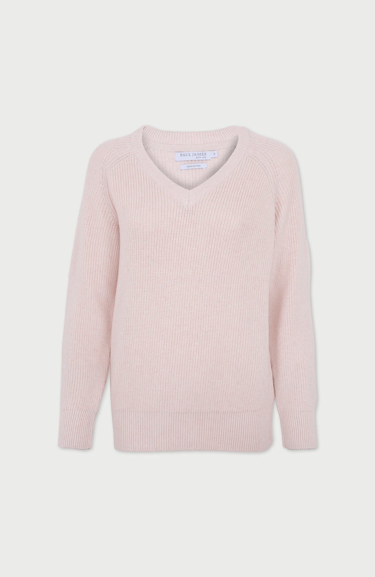 Womens Cotton Ribbed V Neck Jumper