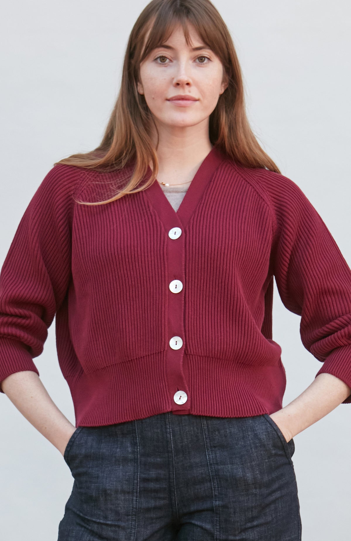 Womens Cotton Oversized V Neck Ribbed Cardigan