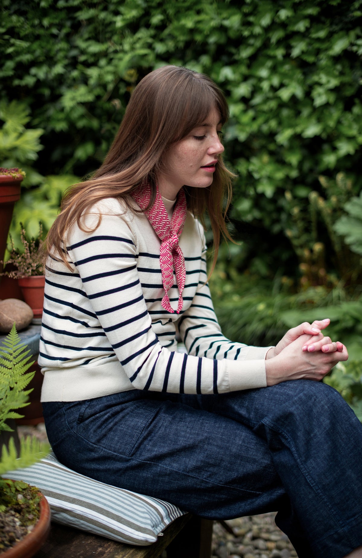 Womens Ultra Fine Cotton Breton Crew Neck Jumper