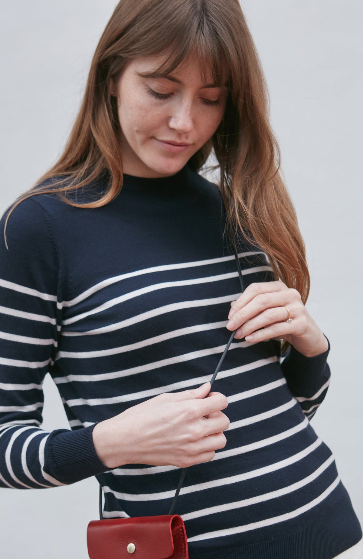 Womens Ultra Fine Cotton Breton Crew Neck Jumper