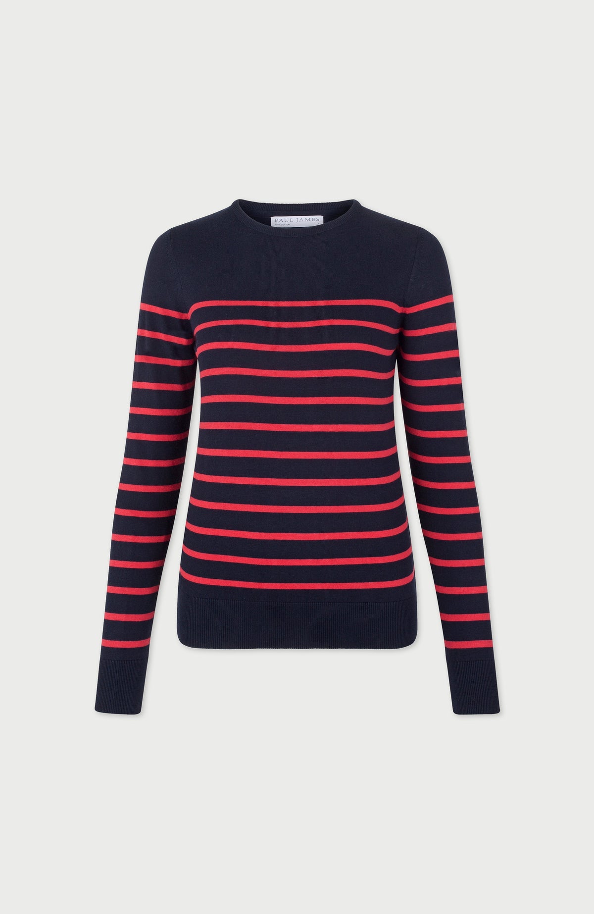 Womens Ultra Fine Cotton Breton Crew Neck Jumper