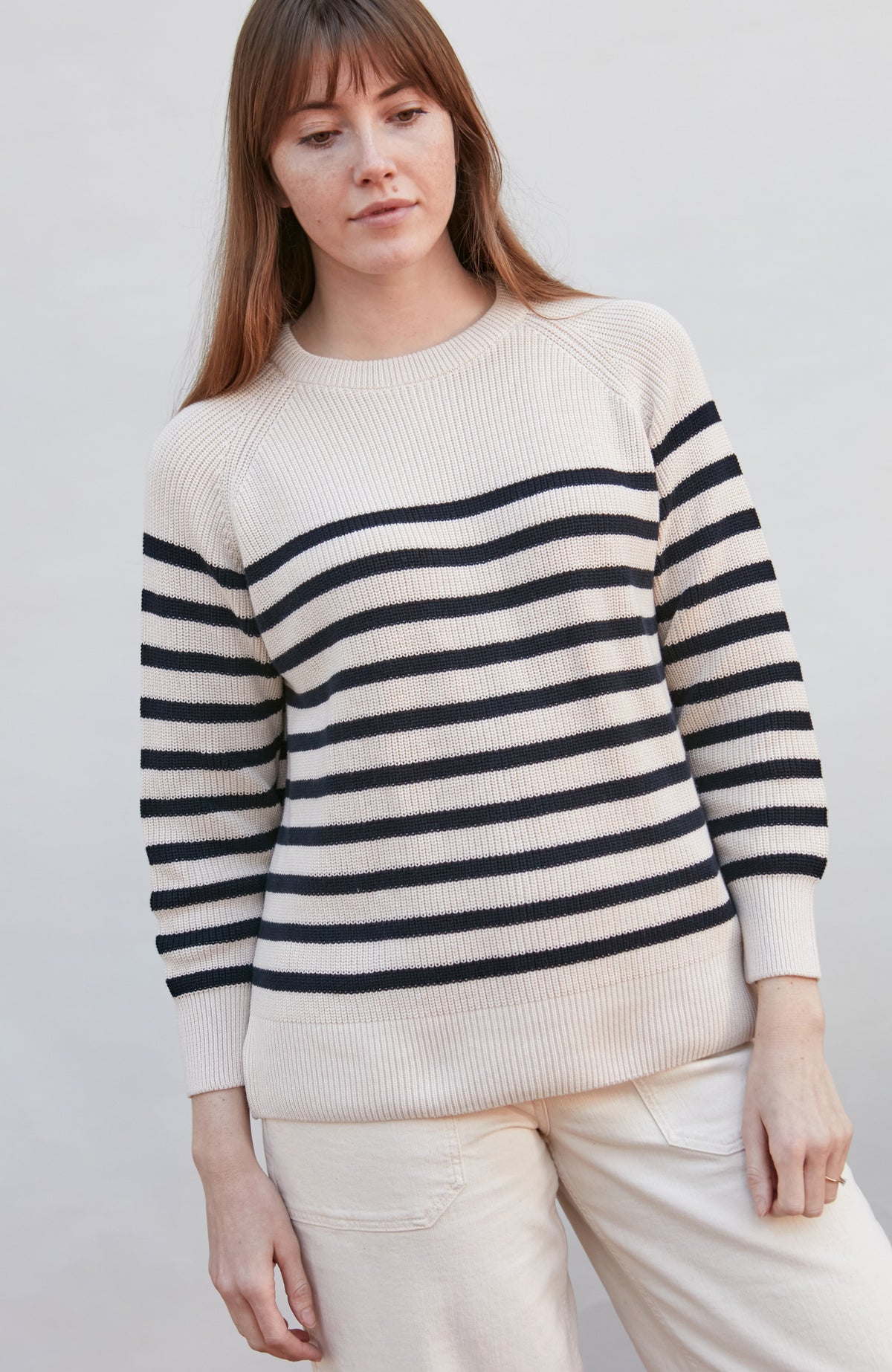 Womens Cotton Ribbed Breton Jumper