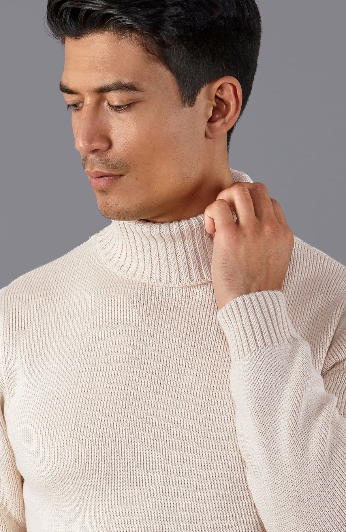 Mens Midweight Cotton Fitted Submariner Roll Neck Jumper
