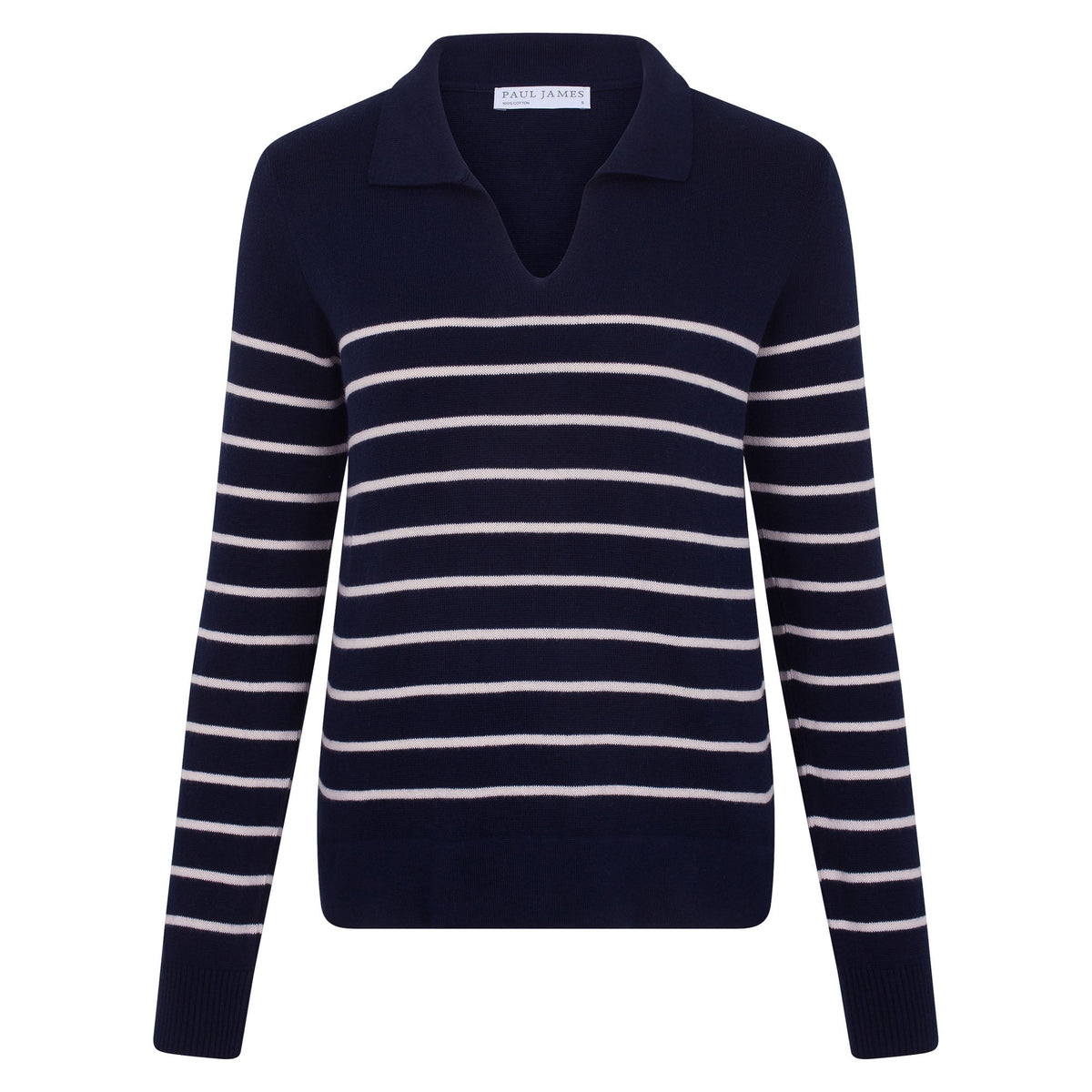 Womens Lightweight Cotton Open Collar Breton Top