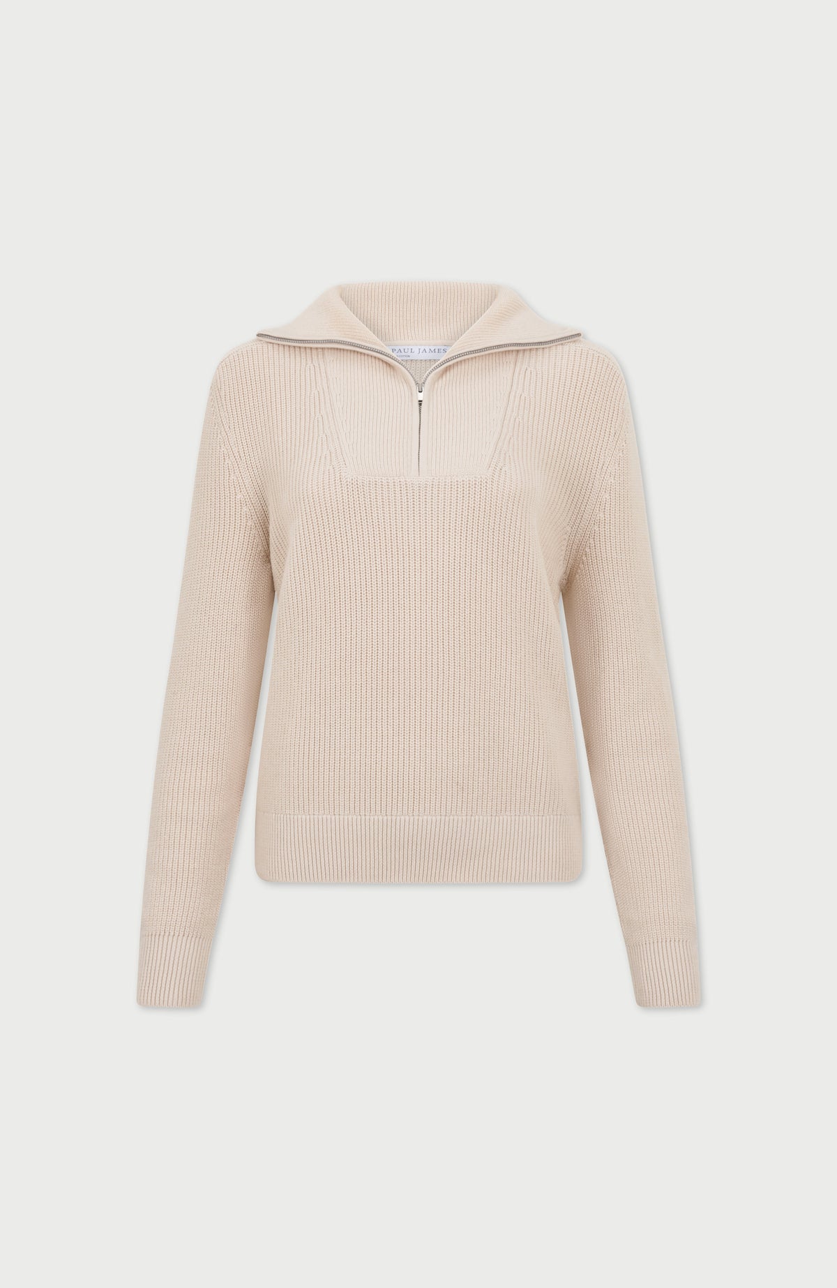 Womens Midweight Cotton Troyer Zip Neck Ribbed Jumper