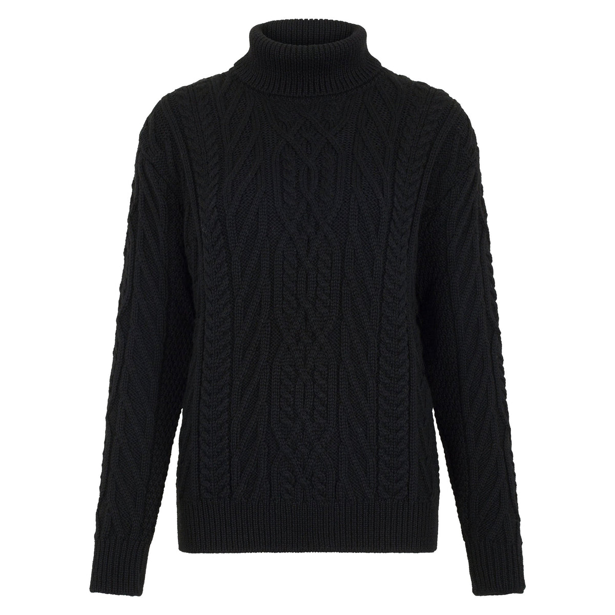 Womens Chunky Merino Wool Roll Neck Cable Jumper