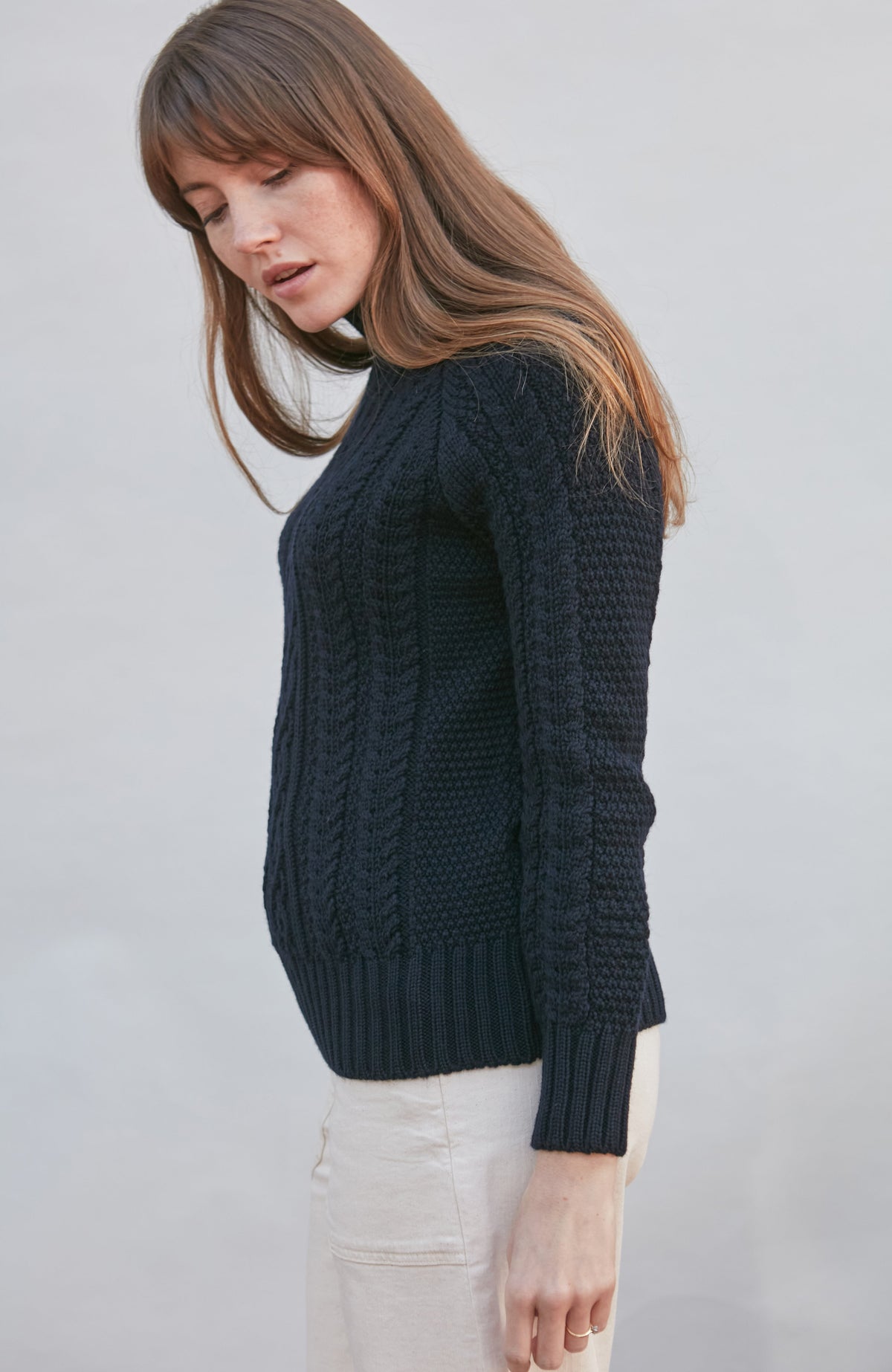 Womens Chunky Merino Roll Neck Cable Jumper