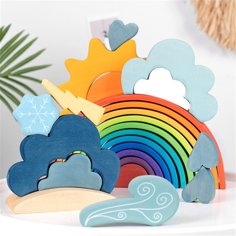 Weather Blocks - Open Ended Play Creative - Blue Cloud Rain Sun Wind Building Block